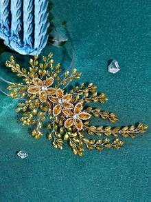 1pc Handmade Rhinestone Patches DIY Applique Patches Accessory For Wedding Dress Clothes - Gold - View 4