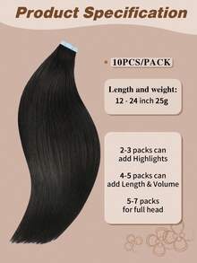 Yilite 18 Inch 10Pcs Natural Black 1B Color Tape In Hair Extensions Human Hair Straight Soft Human Hair Tape In Extensions Skin Weft Tape Ins Extensions For Women - S1B - View 3
