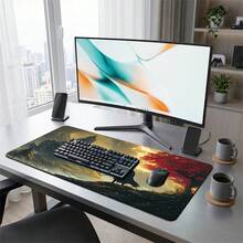 Dark Spire Castle Knight Holding Sword Back Pattern Extra Long Gaming Mouse Pad And Desk Mat Set, Non-Slip Durable Rubber Base, Smooth Surface Suitable For Computer Laptop Office Home, Abstract Art Decor, Back To School Supplies - A - View 6