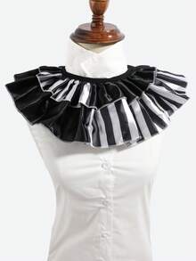1pc Vintage Gothic Black & White Striped Double Layer Ruffle Collar For Women, Party Banquet Shirt Dress Decoration Accessory - Multicolor - View 3