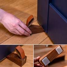 2pcs Set Large Solid Wood Door Stopper, Creative Raised Anti-Collision Door Wedge, Suitable For Bedroom, Movable Top Wooden Anti-Collision Door Stopper With Non-Slip Pad At The Bottom - A - View 9
