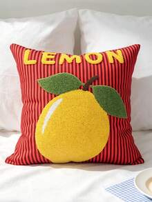 1pc American Vintage Fun Lemon Pattern Throw Pillow Case, Suitable For Living Room Sofa, Bedroom Bed Head, 17.7*17.7 Inches (45*45 Cm), Zipper Closure, Machine Washable, Pillow Insert Not Included - Red - View 4