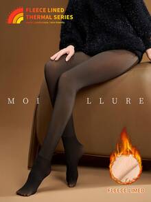 MOIRÉALLURE 1雙透膚抓絨內裡褲襪，適合日常穿著 - 黑色 - 查看 3