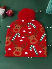 1pc Christmas Knitted Beanie, Warm Versatile Casual Winter Hat, Suitable For Outdoor, Streetwear And Travel - Red - View 8