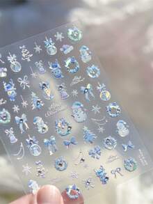 1 Embossed Nail Art Charm Sticker Popular Self-Adhesive Winter Nail Art Sticker Cute Christmas Nail Decoration Sticker DIY - Baby Blue - View 6