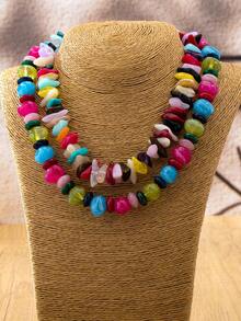 OABE 2pcs/Set Bohemian Style Dopamine Colorful Asymmetrical Shaped Beaded Necklace Layered Design Suitable For Women Daily Wear, Bead Color And Shape Random - Colorful - View 5