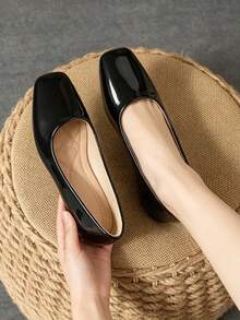 Sepatu Balet Wanita Ujung Persegi, Sepatu Datar Gaya Prancis, Musim Semi/Panas, Sepatu Loafer Mengemudi dengan Bagian Atas Rendah, Ukuran Besar, Hitam, Sol Lembut Nyaman untuk Wawancara Profesional - Hitam - View 2