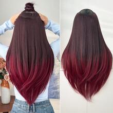 HEYPINK Long Wavy U Part Half Wig Synthetic Clip‑In Hair Extensions Ombre Balayage 7 Shades Soft Curly Half‑Head Wig Easy To Wear For Daily Cosplay Party - Black Brown - View 15