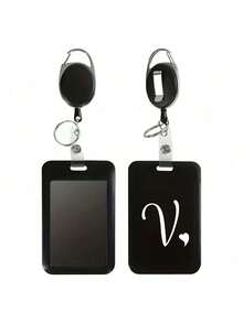 Black Anti-Theft Card Holder With Black Retractable Clip, Artistic Heart Letter A-Z, Thumb Slot Hard Plastic Card Protector, Expandable ID Holder, Medical Insurance Card Protector, Waterproof Medical/Bank/Social Security Card Protector, Bus Card Holder, Meal Card Holder - Multicolor - View 30