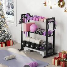 3 Tier Adjustable Dumbbell Rack, Weight Rack For Home Gym, 450 Lb Capacity With Extra Storage Hooks - Black - View 2