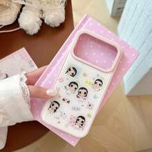 GUCADI Angel Girl Pattern Phone Case, Compatible With Apple 17 Pro Max, 18, 13, 16, Phones. Creative, Geometric, Korean Style, Cartoon, Color Block, Niche, Style - Pink - View 3