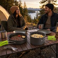 Portable Camping Cookware Set Lightweight Non‑Stick Outdoor Cooking Pot Pan Kit With Storage Bag For Hiking Backpacking Picnic - Grey - View 4