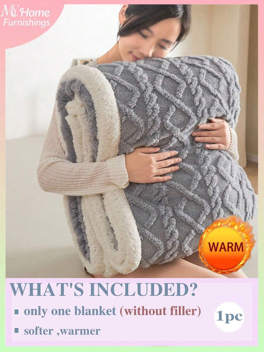 1pc Faux Fur & Lambswool Trim Blanket, Minimalist Fashion Home Decor, Bedding For Boys & Girls Student Dorms, Sofa Nap Blanket, Perfect Choice For Office Nap Blanket, No Filling, Machine Washable - Light Grey - View 1