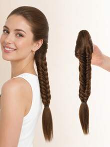 Brown-Black 16-Inch Hand-Braided Ponytail Extension, With Claw Clip, Suitable For Women - Multicolor - View 8