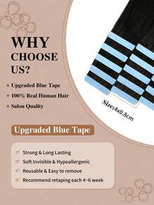 Yilite 18 Inch 10Pcs Jet Black Tape In Hair Extensions Human Hair Straight Soft Human Hair Tape In Extensions Skin Weft Tape Ins Extensions For Women - S1 - View 6