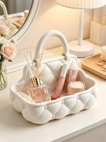 1 Quilted Vanity Tray With Handles – A Decorative Tray Perfect For Everyday Essentials; Suitable For Organizing Jewelry, Perfume, Lip Products, Skincare Items, Or Small Accessories. - Multicolor - View 6