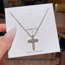 1 Piece Of Fashionable Cross Necklace With Feminine Temperament, Light Luxury, Niche High-End Feeling, Collarbone Chain Can Be Used As A Gift - Silver - View 2