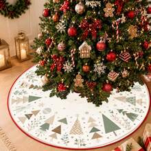 1pc Geometric Patchwork Christmas Tree Pattern Christmas Tree Skirt, Elegant Color Holiday Decoration, 5 Sizes, Unisex Holiday Gift, Suitable For Home And Party Christmas Home Decor - Geometric Collage Christmas Tree - View 8