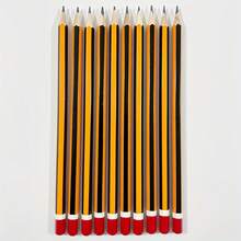 5/10/20/40 pièces Crayons de peuplier rayés jaunes premium pré-affûtés, écriture fluide et pointue, choix idéal pour le bureau et l'école, saison de la rentrée scolaire, petits cadeaux d'Halloween, papeterie d'Halloween, cadeaux de Noël, papeterie de Noël, accessoires de motivation idéaux, petits cadeaux - Rectangle - Voir 6
