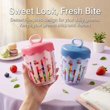 Plastic Food Storage Containers With Lids, Clear Double Layer Salad Container For Lunch, Travel Snack Containers With Handle And Fork, Fruit Storage Drain Basket, To Go Meal Prep Containers With Stickers For School Office - Multicolor - View 3