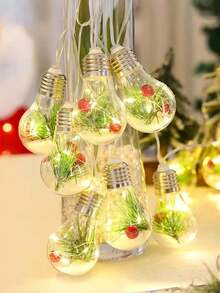 1pc Warm Light Christmas Bulb Shaped LED String Lights, No Plug Required, Cozy And Bright. Suitable For: Home Night Light, Christmas Style Decorative String Lights, LED String Lights, Hanging Lights, Accent Lights, Holiday Lighting, Perfect Holiday Gift For Creating Christmas Indoor Atmosphere (Battery Powered, Batteries Not Included) - Multicolor - View 9