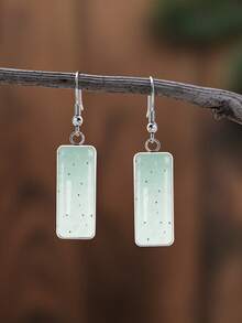 YUJUGLOW 1 Pair Dreamy Healing Style Mint Green Base With Starlight Pattern 316 Stainless Steel Long Bar Earrings Suitable For Women's Daily Wear - Mint Green - View 1