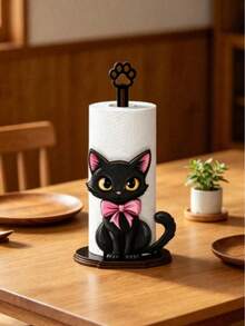 Black Cat Design Kitchen Towel Rack, Wooden Kitchen Towel Rack, Single Layer Fabric Towel Rack, Vertical Kitchen Towel Rack, Countertop Towel Storage Rack, Desktop Towel Rack, Towel And Plastic Wrap Roll Storage Rack - Multicolor - View 5