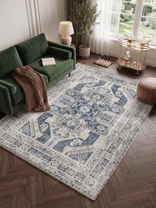1pc Light Blue Bohemian Living Room Rug. Suitable For Kitchen, Dining Room, Bedroom, Room Holiday Decor, Indoor/Outdoor, Office, Lobby, Anti-Slip Doormat, Bathroom Rug, Hallway, Study Gaming Area Rug. - Dusty Blue - View 6