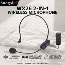 Songsim 無線麥克風耳機，專業 2.4G 頭戴式麥克風，耳機與手持二合一，160英尺 (50公尺) 有效範圍，便捷音量控制，擴音器，兼容 3.5mm/6.35mm 麥克風接口，即插即用，適用於教學、會議、播客、遊戲、表演 - 查看 2