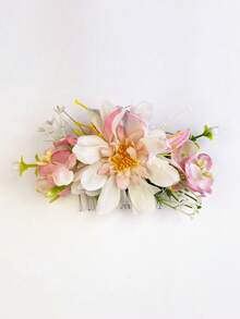 DUOJIAOYAN 1pc New Style Artificial Fabric Solid Color Flower Greenery Hair Comb Suitable For Daily Side Updo Half-Up Hairstyle Wedding Styling Women Dress Up Photography - Multicolor - View 13