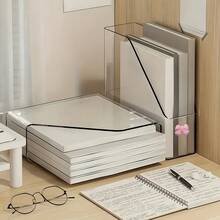 Transparent Acrylic Bookshelf With Bow Knot, Desktop File Organizer, Book Storage, Can Hold Magazines, Notes And Books, A4 File Magazine Organizer Box, Suitable For Home Study, School Office - Transparent + Pink - View 2