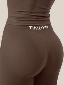 TimeOff 女款純色修身圓領短袖直筒褲休閒基礎健身瑜伽跑步運動套裝 - 摩卡棕 - 查看 5
