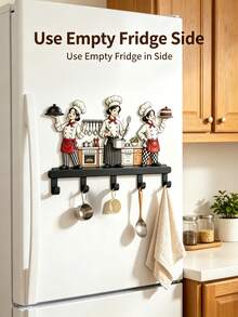 Cartoon Chef Figurine Wall Hook Rack Metal Wall‑Mount Hanger Whimsical For Mugs Utensils Spoons Cups Decorative Storage Organizer For Kitchen Counter Home Wall Decor - Black - View 3