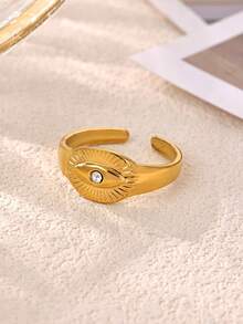 1pc European And American Fashionable Gold Stainless Steel Open Eye Ring For Men And Women - Yellow Gold - View 3