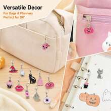15PCS Pink Halloween Charms With Lobster Clasp, Enamel Alloy Ghost Pumpkin Skull Black Cat Pendants For DIY Bracelet Necklace Keychain Jewelry Making - Multicolor - View 4