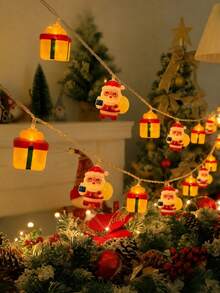 1pc Christmas Santa Claus & Gift Box LED String Lights, Warm Glow Festive Fairy Lights For Christmas Tree, Window, Fireplace & Holiday Home Decor - Multicolor - View 1