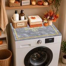 Luckybutterfly Grey Marble Golden Frame "Wonderful Life" Print Washing Machine Top Cover Mat, Non‑Slip Waterproof Dust‑Proof Washer Dryer Protector Pad, Modern Laundry Room Home Decor - Grey - View 4