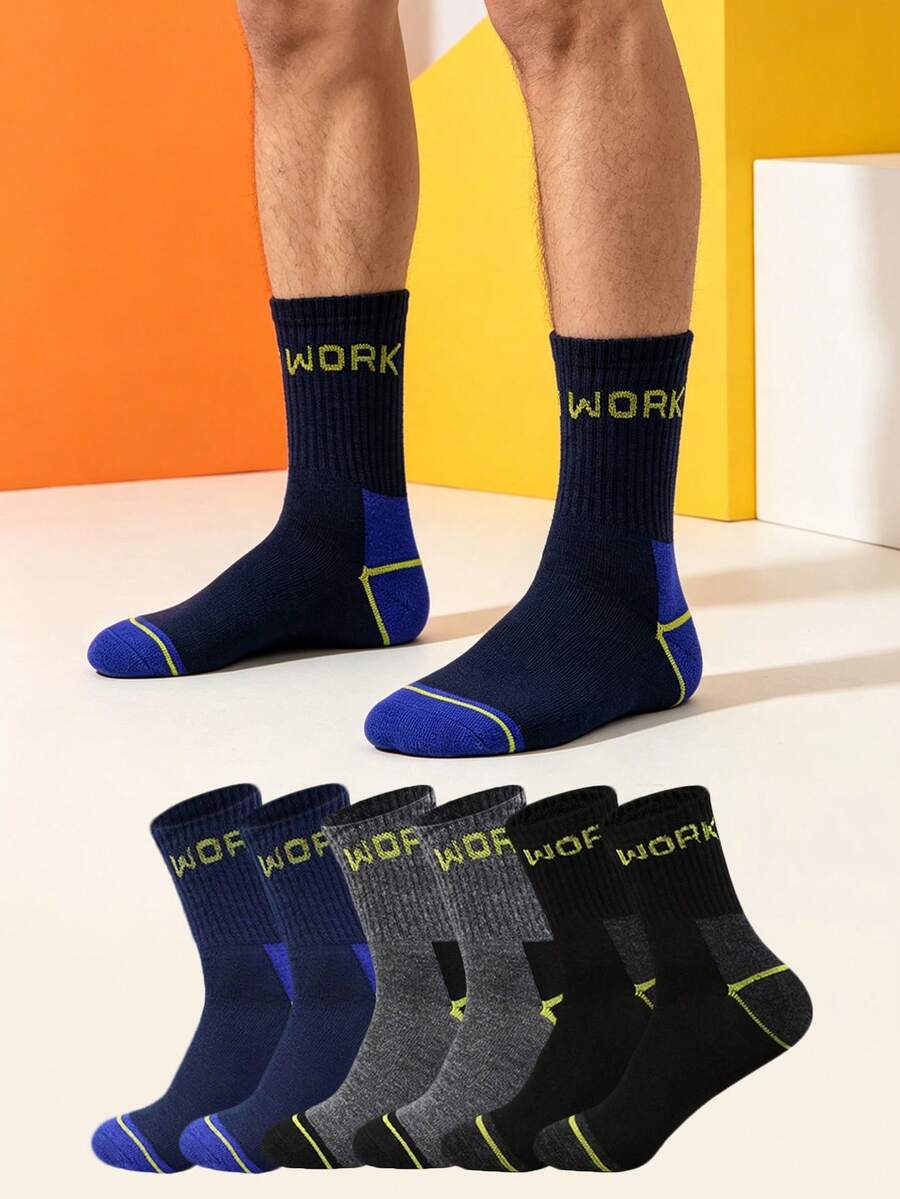 1/5/10/20 Pairs Multicolor Work Letter Mid-Calf Socks, Colorblock Mid-Calf Socks, Sports Comfortable Socks - Multicolor - View 1