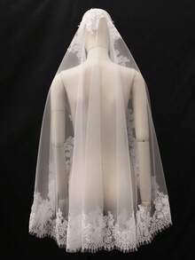 1 Pc Mantilla Wedding Veil Fingertip Cathedral Length Soft French Lace Bridal Veil With Invisible Metal Comb For Brides - Multicolor - View 9
