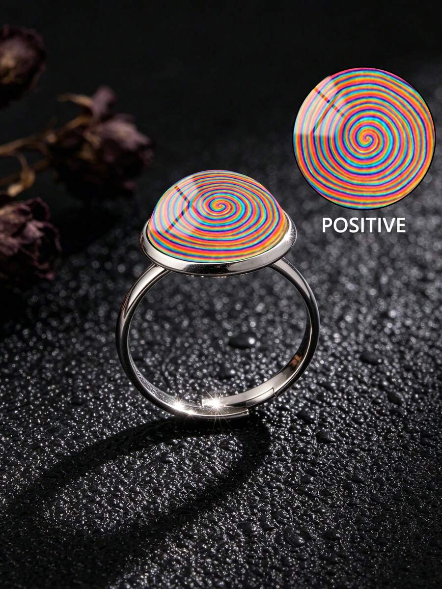 YUJUGLOW 1PC Adjustable Rainbow Gradient Spiral Pattern With 316 Stainless Steel Round Open Ring, Suitable For Women's Daily Wear - Multicolor - View 1