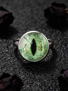 YUJUGLOW 1PC Adjustable Realistic Lizard Cat Eye Pattern 316 Stainless Steel Round Open Hemisphere Ring, Suitable For Women's Daily Wear - Green - View 3
