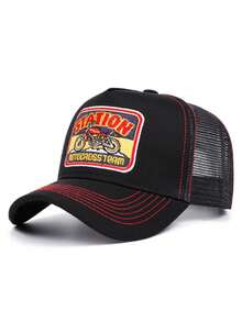 1pc Fashion Mesh Motorcycle Embroidery Trucker Hat, Street Hip-Hop Style Outdoor Adjustable Sun Hat, Casual Decorative Baseball Cap, Unisex - Motorcycle - View 3