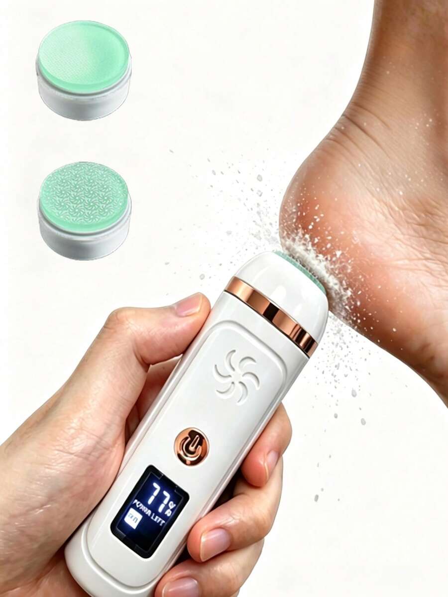 2-Speed Electric Foot Callus Remover - USB Rechargeable Foot File With Glass Roller, 500mAh Battery, 2 Replacement Heads And Battery Level Display. Professional Pedicure Tool For Removing Dead Skin And Hard Calluses - Suitable For Home Use And Gifting.