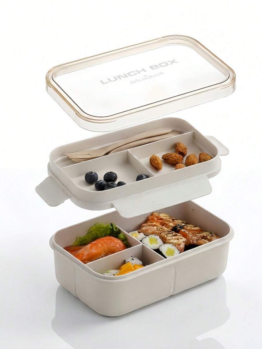 1pc Double Layer Bento Box With Utensils, Large Capacity Lunch Box, Microwave And Dishwasher , Suitable For Picnic, Work, Camping, School, Holiday Party Use For Adults - Multicolor - View 1