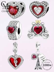 1pc Red Heart Pendant, Suitable For Women DIY Bracelet Jewelry - Silver - View 11