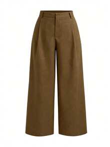 Women's Plus Size High Waist Pocket Wide Leg Pants, Autumn Outfit Essential, Comfortable And Soft - Brown - View 8