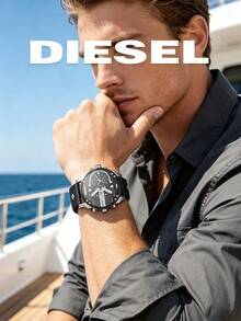 Diesel Mega Chief Multi-Time Zone Chronograph - Silver Case, Black Leather, 3 BAR, Men's Watch + Free Gift Set - Black - View 3