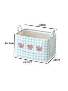 1pc Bear Print Checkered Storage Bin, Sweet Minimalist Style Fabric Rectangular Shape With Carry Handle Detail, Foldable Large Capacity Clothes Sundries Storage Organizer, For Bedroom Home Daily Use All Season Household Decor - Multicolor - View 9