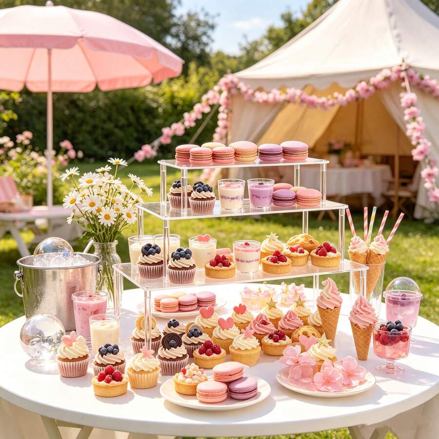 Kệ trưng bày cupcake bằng acrylic trong suốt hình tròn nhiều tầng, giá trưng bày món tráng miệng, phù hợp trang trí bánh sinh nhật, tiệc cưới và triển lãm - Nhiều màu - Xem 1