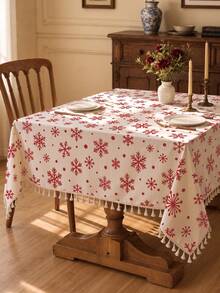 1 pc Taplak Meja Renda Rumbai Motif Kepingan Salju Natal Merah Musim Dingin, Cetak Satu Sisi Bahan Poliester Katun, Dekorasi Rumah Suasana Festival Natal Musim Dingin Persegi Panjang, Kotak, Bulat untuk Meja Makan, Cocok untuk Berbagai Acara termasuk Aktivitas Keluarga Harian, Pesta Ulang Tahun, Pertemuan Hari Raya, Dekorasi Meja Restoran - MultiWarna - View 5